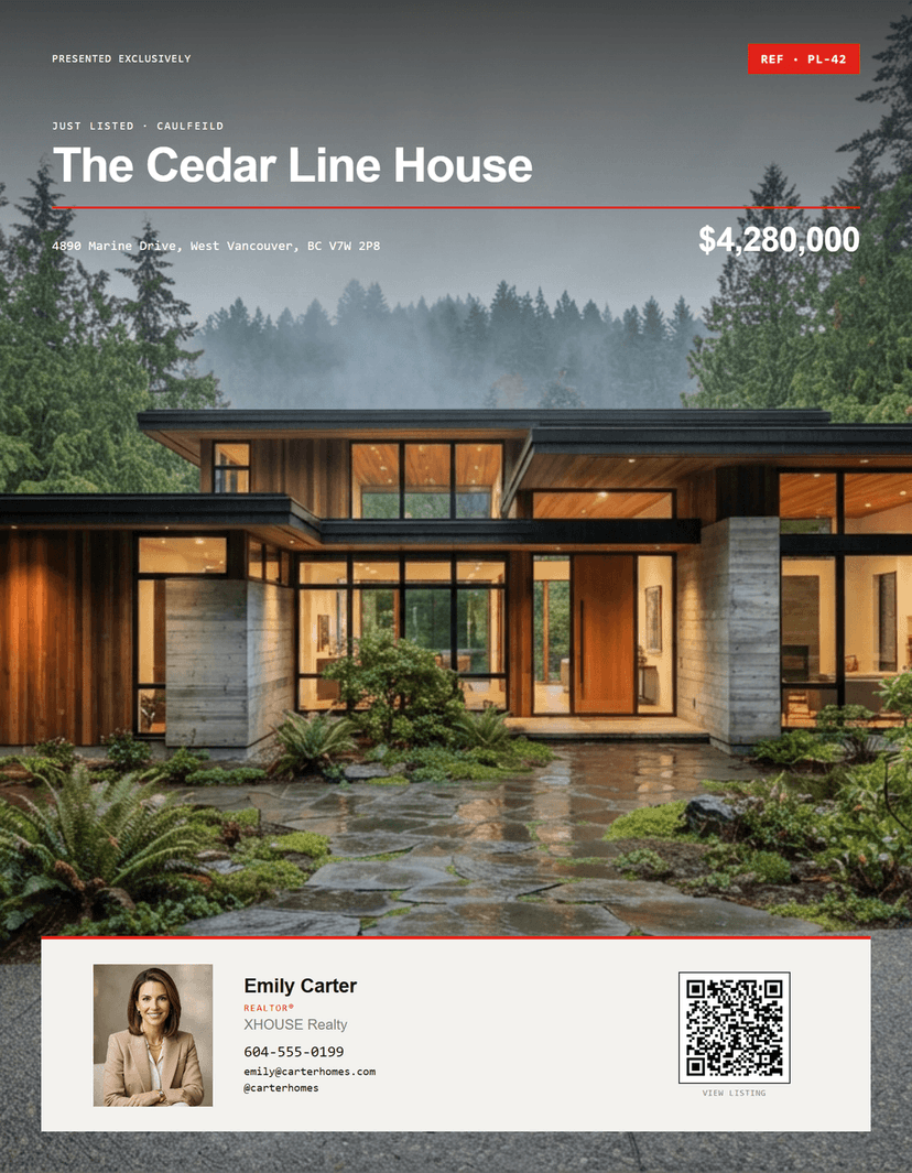 Real Listing Kit brochure cover, rendered from the template